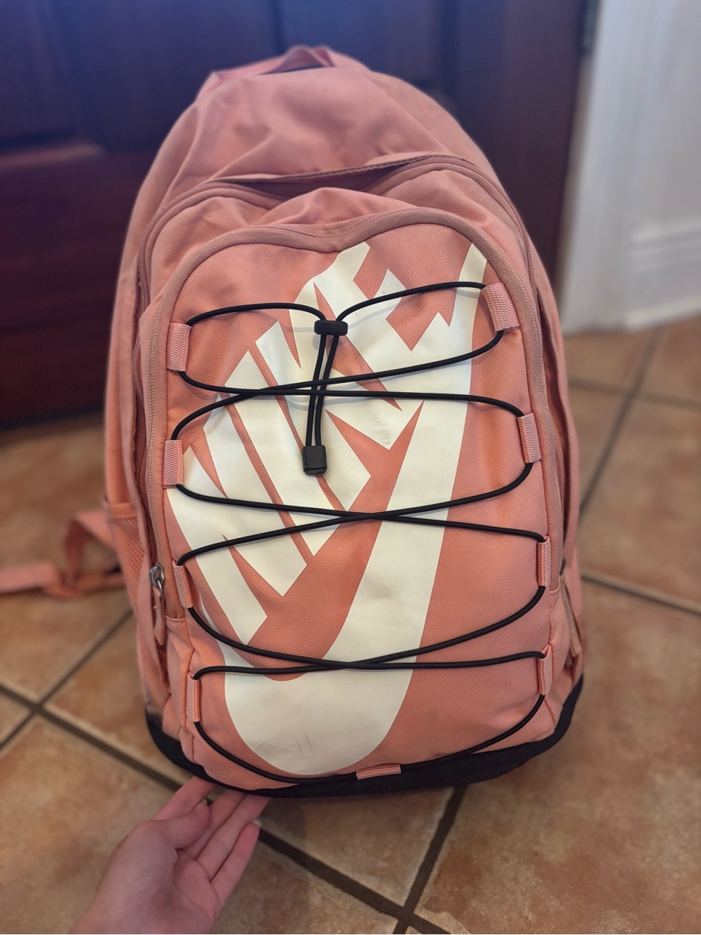 Nike Pink/White Backpack with Front Bungee